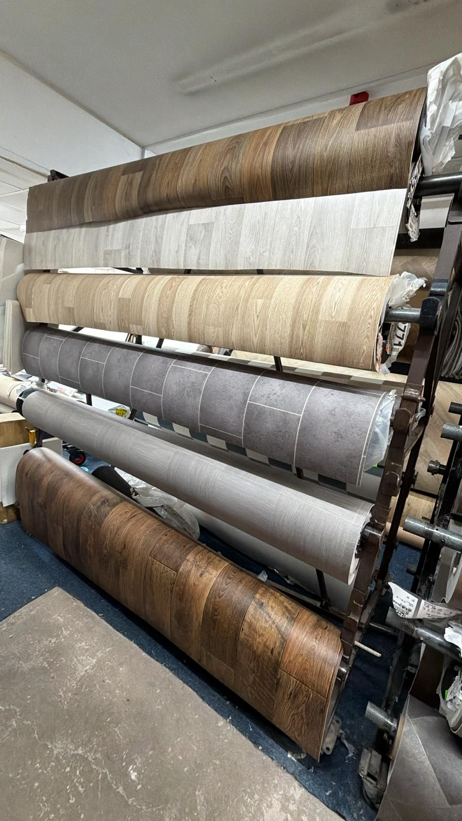 Vinyl flooring rolls on display at Stirchley Carpets